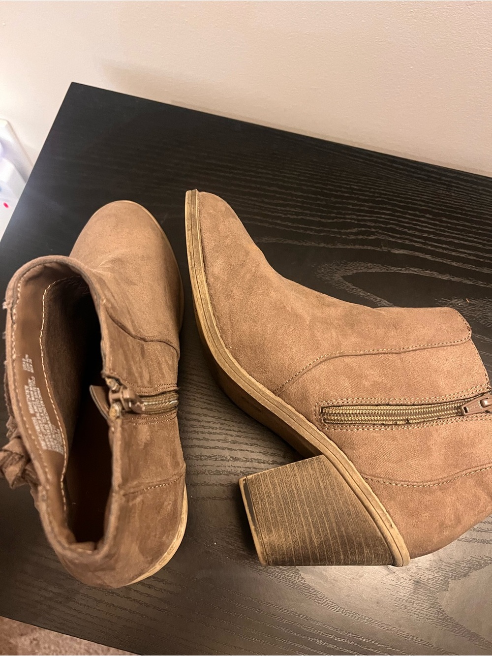 Faded Glory Taupe Suede Ankle Booties with Side Zipper